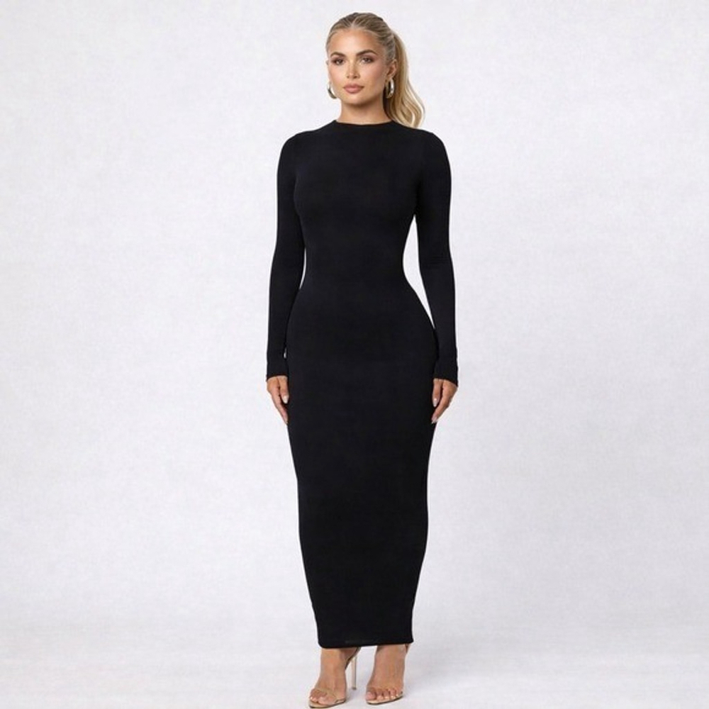 Naked Wardrobe Black Mock Neck Bodycon Maxi Dress Sz S